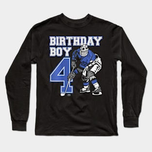 Kids 4 Year Old Ice Hockey Themed Birthday Party 4Th Boy Long Sleeve T-Shirt